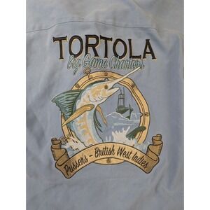 Pusser's Embroidered Slate Blue Silk Button Up Men's Size Medium Shirt Tortola